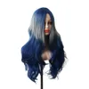 Wavy Blue Grey Wig WoodFestival Colorful Curly Wigs For Women Middle hairline Synthetic Hair Long Cosplay20459534606604