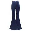 Nowe wysokiej talii dżinsy seksowne rozszerzone spodnie Vintage Denim Blue Bell Bottom Moms Praca L220726