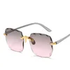 Vintage Rimless Square Sunglasse Luxury Fashion Oversized Sun Glasses Female Retro Pink Black Gradient Mirror 220629