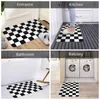 Alfombras Blanco y negro Checkerboar Plaid Doormat Impreso Polyeste Baño Cocina Piso Alfombra Puerta Alfombra Decoración Decoración Pie Pad