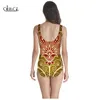 est Mode Retro Geometrische Muster 3D Druck Onepiece Bademode Frauen Schwimmen Badeanzug Ärmellose Sexy Badeanzug 220617