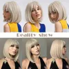 White Blonde Gray Synthetic Wigs with Bangs Short Straight Bob Hair Wig for Women Cosplay Daily Natural Hair Heat Resistant