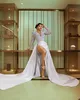 Saudiarabien Full Pearls Beading Mermaid Wedding Dress Long Sleeve V Neck Bridal Glows Pärlor Brudrockar DE