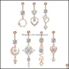 Body Arts Set mit 7 Stück Zirkon-Bauchnabelring Mond Herz Liebe Piercing Nabelhanteln für Frauen und Mädchen Drop Deli Topscissors Dhbfu