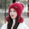 COKK Winterhoeden voor vrouwen Beanie Bonnet Konijn Fur Pompom Winterdop Oorbeveiliging