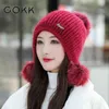 Cokk Chapeaux D'hiver Pour Femmes Bonnet Bonnet Tricoté Fourrure De Lapin Pompon Bonnet D'hiver Protection De L'oreille Épais Garder Au Chaud Casual Neige En Plein Air J220722