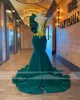 Aso Ebi Изумрудно-зеленый Veet с круглым вырезом Длинные платья для выпускного вечера для черных девочек Аппликации Вечерние платья с оборками на день рождения Халат Русалки
