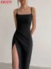 Ootn czarny seksowny szczelina impreza długa sukienka kobieta lato wysoka talia sukienki maxi żeńska kwadratowa szyja