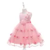 Robe pour enfants élégants fleurs filles robes sans manches appliques en dentelle perle jacquard brodered arc princesse billes