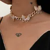 Чокеры хип -хоп розовый хрустальный розовый золото милое подвесное ожерелье для бабочки женское майами Куба бордюр
