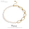 Kedjor YHPUP Rostfritt stål smycken Elegant naturlig pärlkedja halsband Temperament Metal Gold Choker Bijoux Femmechains