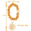 Wooden Ball Bracelet Keychain Bead Bracelet Disc Party Decoration With Wood Clips Custom Keyring Wristlet Elastic Rope Gift