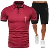 Survêtements pour hommes Summer Men I Believe In Christian Jesus Print Solid Color Sports Shirt Black Five Pants Casual Street SuitMen's Men'sMen's