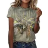 Tren Kaus Lengan Pendek Wanita Kemeja Lukisan Minyak Cetak Bunga 3D Kaus Longgar dan Nyaman Leher Bulat Musim Panas 220613