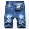 Elastyczne rozryte letnie szorty męskie 2022 swobodny luźne niebieskie krótkie dżinsy do dziury Patchwork Denim Pants Pantalones Cortos de Hombre