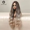 Human Hair Wig Synthetische pruiken Nieuw product in 2022 -stijl Medium Split bruine gradiënt gouden dames lange krullende pruiken dagelijkse toepassing 220528