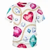 Mannen T-shirts Funko Mode Grote Roze Bloem Met Gouden Ketting 3D Bedrukte T-shirt Voor Mannen/Vrouwen Korte mouw T-shirt Jongen Meisje Kleding Grap