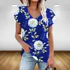 여름 여성의 느슨한 캐주얼 탑 프린트 인쇄 V- 넥 단축 티셔츠 여성 패션 플러스 크기 의류 220511
