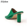 Nxy Sandals Fashion Square Clip Toe Women's Slippers New Summer Mixed Colours Chunky High Heels Female Flip Flops Shoes