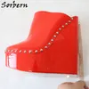 Sorbern Rosso Lucido Donna Ciabatte Scarpe con Zeppa con Borchie Slip On 20Cm Tacco Alto Unisex Fetish Pantofole da Esterno Punta Chiusa Personalizzata