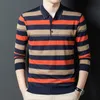 MLSHP Autunno Inverno A Righe Lavorato A Maglia Polo da Uomo Manica Lunga Gira Imbottiture Colletto Business Casual Maschile Magliette E Camicette Abbigliamento Uomo 3XL