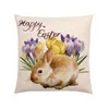 Kudde/dekorativ kudde linne Happy Easter Egg Floral Sofa Print Cushion Case Livingroom Couch Decorative Throw Pillows Pillow Cushion/Deco