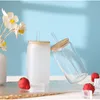 Tazas de sublimaci￳n de 12 oz de vidrio de vidrio esmerilado recto tazas de vidrio mas￳n con tapa a prueba de salpicaduras y paja reutilizable 615 d3