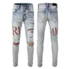 Designer Jean Jeans Mens Fashion Amirs Us Casual Hip Hop High Street Worn Out and Washed Splash Ink Color Painting Slim Fit Jeans Mens #840