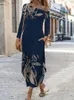 Casual Dresses Elegant Art Face Print Irregular Long Dress 2022 Sleeve Pocket Loose Party Women Sexy Off Shoulder Maxi