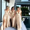 24 uur Verzending champagne bruidsmeisje jurken 2022 Goedkope elastische stof bruiloftsfeestjurk Robe Demoiselle D Honneur Femme