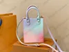 2022 Primavera in città PETIT SAC PLAT Mini Tote Monogrammi Tela rivestita Monogrammi rossi Borsa a tracolla con tracolla jacquard pastello alba