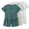 Ensembles de vêtements Enfant Fille Garçon Vêtements Boutique Outfit Bébé Coton Lin À Manches Courtes Top Shorts 2pcs Pour Enfants Été 12M-8YearClothing