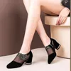 Women s Shoes High Heel Spring Fashion Flowers Square Sandals Women Summer Size 43 Breathable Mesh rhinestones 220725