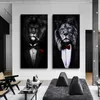 Abstrait Noir Lion Sauvage Dans Un Costume Toile Peintures Affiches et Lion Fumant Un Cigare Peinture Mur Art Photos pour La Décoration Intérieure