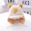 Winter Baby Boys Letter P Lamb Velvet Earflap Hat Double Pompom Cap For Kids Toddler Bonnet 2205139016689