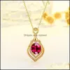 Pendant Necklaces 18K Gold Luxury Water Drop Pear Shaped Ruby Gemstone Necklace For Women Sier Wedding Jewelry Vipjewel Deli Vipjewel Dhyqp