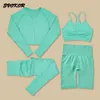Svokor 3/4 pcs Mulheres Yoga Set Sem costura Fitness Sportswear Workout Sports Manga Longa Crop Top Gym Sets BRA Roupas 220330