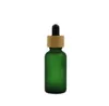 Frosted Amber Green Glass Droper Bottle 5 ml 10 ml 15 ml 30 ml 50 ml 100 ml med bambu cap 1oz trä eteriska oljeflaskor SN4354