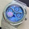 APSF Perpetual Calendar Moonphase A5134 Automatisk herrklocka 2657 41mm Tiff Blue Grande Tapisserie Dial Stick rostfritt st￥l Armband Super Edition Puretime E5