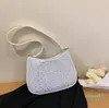 Luxury Half Moon Canvas Underarm Bag Hobo for Women Shoulder Bags Ladies Crossbody Rhinestone Pattern Letters Tote Womens Handbag