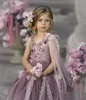 Simpatici abiti da spettacolo per bambine gonfie polverosi puntini viola e rosa Tulle Wedding Party Flower Girl Dress Appliques perline lungo Brithday Prom Abiti da sera Comunione