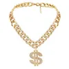 Gränsöverskridande överdriven hiphop retro diamant-studded kubansk clavicle chain mode rhintone stor dollar hängsmycke halsband
