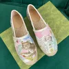 classic women Flat Dress shoes High quality Designer Loafers autumn printing Hand Made Canvas straw platform shoe Lady 100% cowhide fisherman Slides Large size 35-42