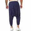 2022 Men Streetwear Cotton Linen Drop Crotch Pants Men baggy Black Harem Pants Man Hip Hop Joggers byxor MAN WIDE BEN BENS PANTS L220706