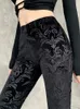 Insgoth rétro gothique imprimé pantalon noir goth harajuku haute taille évasée punk punk punk pantalon 220808