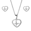 Acier inoxydable en forme de coeur ECG collier boucles d'oreilles ensemble argent niche tempérament bijoux clavicule chaîne pendentif pour les femmes