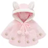 Baby Mädchen Mantel Jacke Kinder Wollpullover Jacke Hase Ohr Schal Kapuzenkleidung Bedrucktes Outfit Tops Kinder 1-4 Jahre J220718