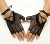 Lace-up fisknät fingerfria handskar kostymtillbehör halvfinger gotisk ångpunk handskar parti slitage svart