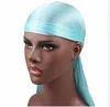 Jedwabisty durag Long Tail Scyrf Pirate Cap Men Satin Durarag elastyczne chemo czapki bandanna peruki turbanowe kobiety mężczyźni Hair Akcesoria 24 kolory B8266