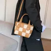 Borse da sera Donna-in 2022 Primavera Beige Scacchiera Spalla Donna Pelle crosta di alta qualità Moda OOTD Stili Borsa da donnaSera